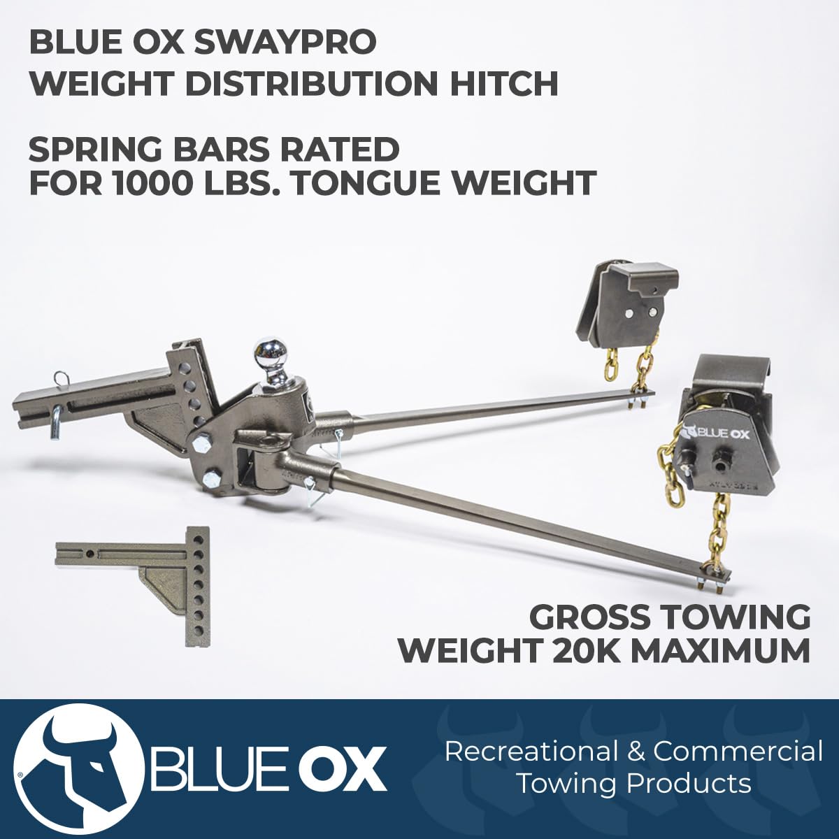 Blue Ox BXW1000 SwayPro Weight Distribution Hitch - 1000lb Tounge Weight, 7 Hole Shank for 2" Recievers, 2-5/16 - Inch Ball, Textured Bronze