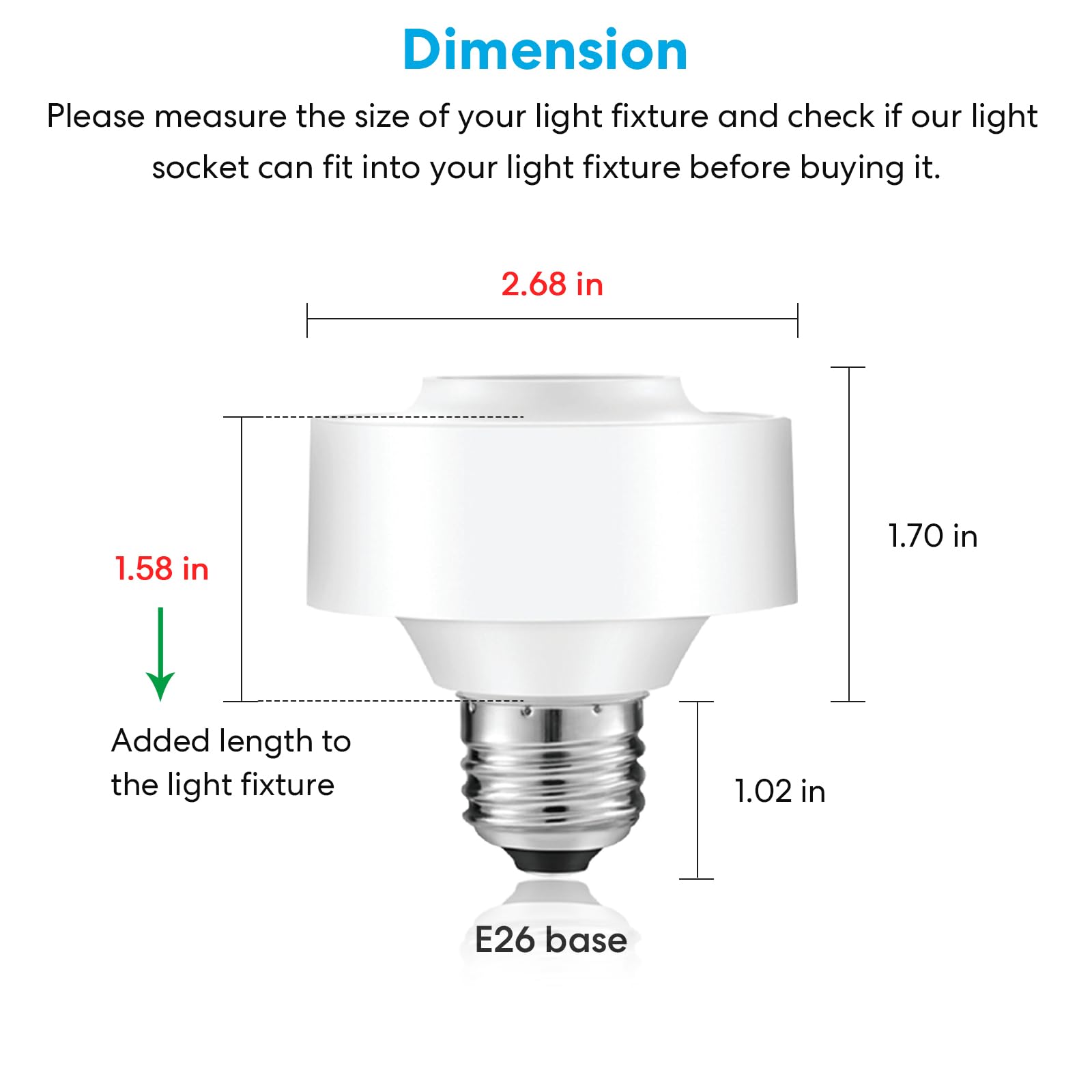 LoraTap Smart WiFi Bulb Socket E26 2 Pack Wi-Fi LED Light Bulb ﻿Timer Lamp Holder Adapter, Voice Control with Amazon Alexa and Google Home, Smart Life App Control from Anywhere by Phone, 30W Max.