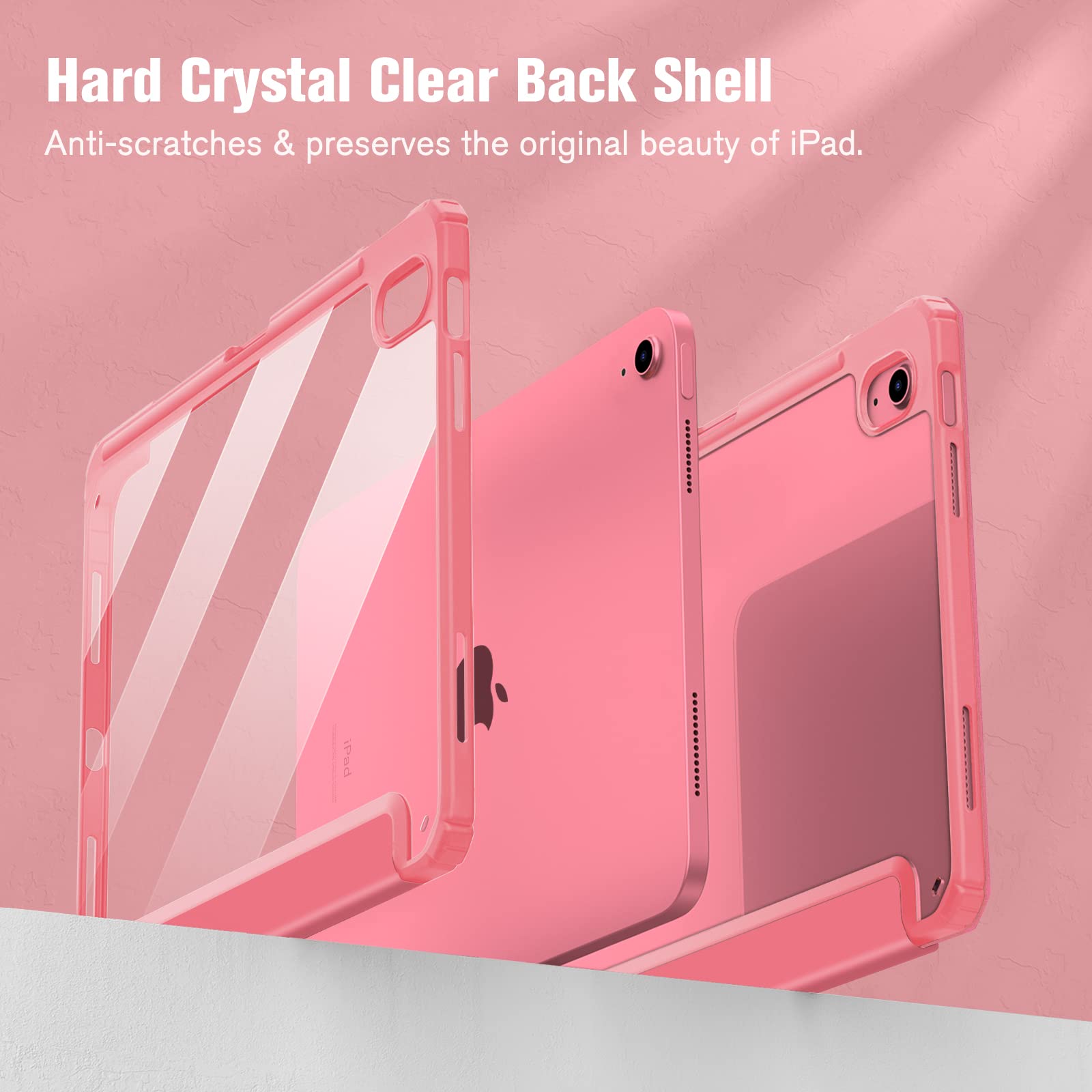 Fintie Hybrid Slim Case for iPad 10th Generation 10.9 Inch Tablet (2022 model) - [Built-in Pencil Holder] Shockproof Cover with Clear Transparent Back Shell, Auto Wake/Sleep, Pink