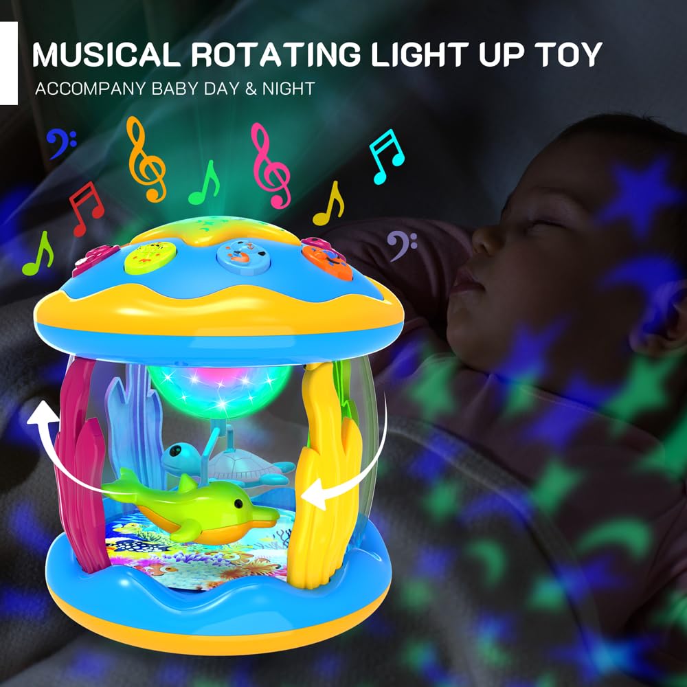 Baby Toys 6 to 12 Months - Musical Projector Rotating Light Up Toys, Tummy Time for Infant 12-18 Months, Learning Toys for Toddler 1 2 3 Years Old, Birthday Gifts for Boys Girls 0-3-6-9-12-18 Months