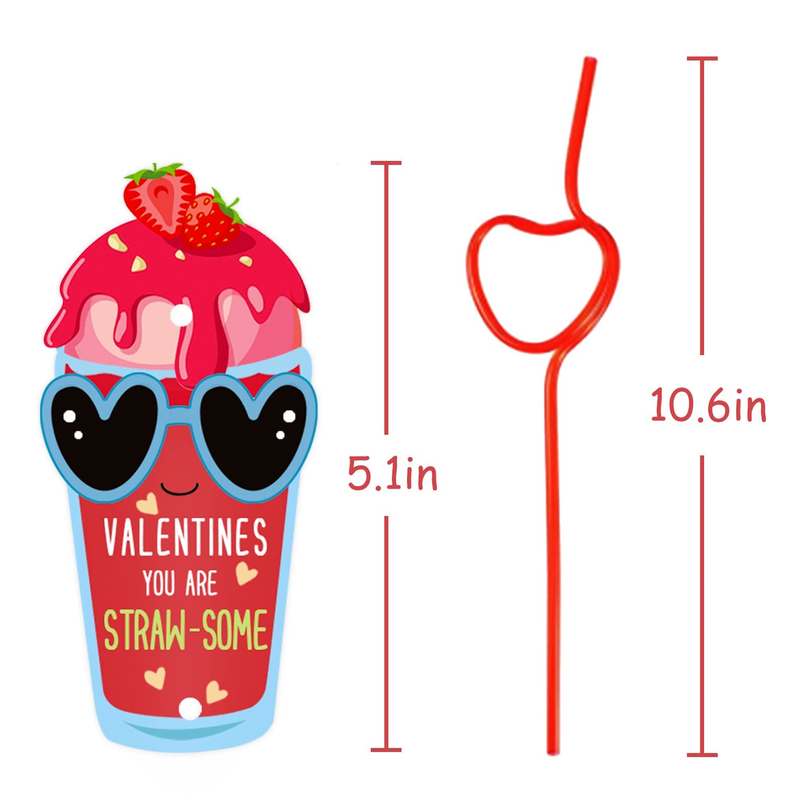 Valentines Day Gifts for Kids - Valentines Day Cards for kids - Set of 32 Crazy Straws Bulk - Valentine Exchange Cards for Girls Boys Toddlers School Class Classroom Party Favors