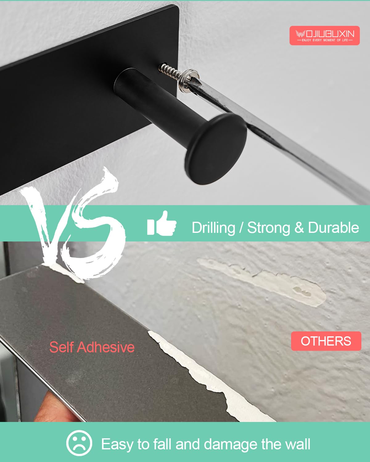 WOJIUBUXIN Hair Dryer Holder Wall Mount Matte Black Hair Dryer Holder for Bathroom Cabinet SUS 304 Stainless Steel Blow Dryer Holder Compatible with Dyson Hair Dryers