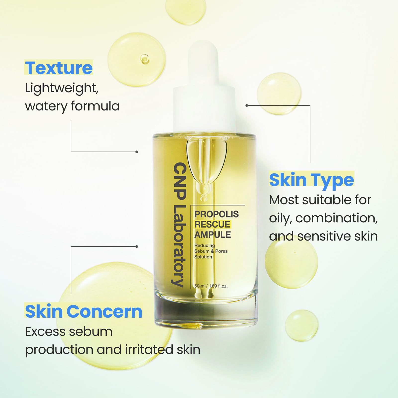 CNP Rescue+Propolis Serum - Niacinamide with IP-BHA for Dry & Sensitive Skin, Soothing, Hydrating, Minimizing Pores, Lightweight Essence for Glass Skin, Gifts for Women, Korean Skin Care