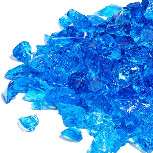GASPRO 20 lbs Fire Glass for Propane Fire Pit, 1/2-Inch Reflective Fireplace Glass Rocks for Fire Pit Table, Blend of Cobalt Blue, Caribbean Blue and Platinum