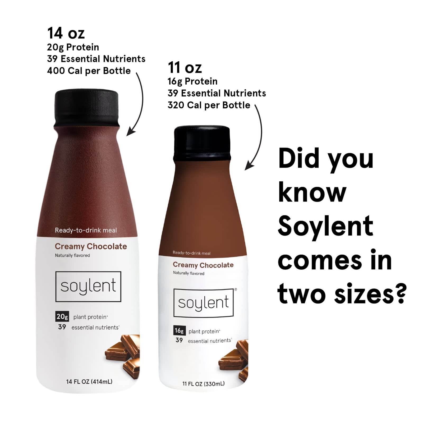 Soylent Chocolate Meal Replacement Shake, Contains 16g Complete Vegan Protein, Ready-to-Drink, 11oz, 12 Pack