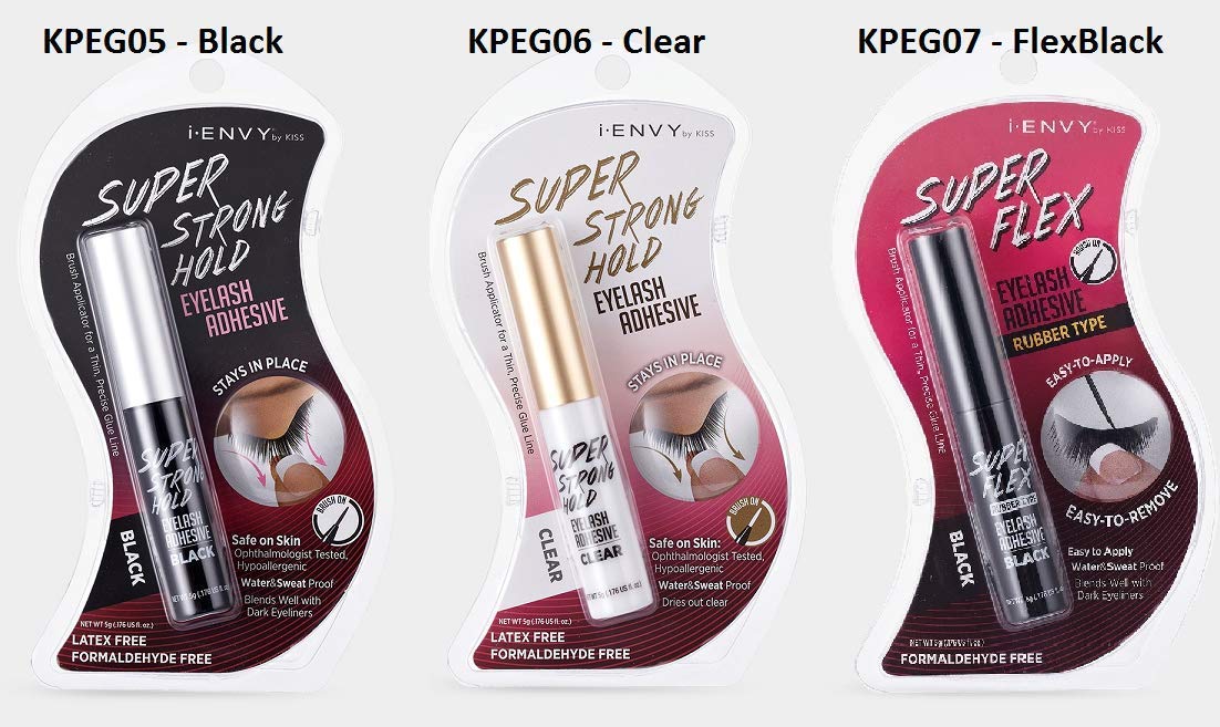 i-ENVY By KISS Super Strong Hold Eyelash Adhesive, Brush on, Waterproof Long-Lasting Strip Lash Glue, Natural-Looking Allergy & Latex Free with Brush Applicator (Clear)