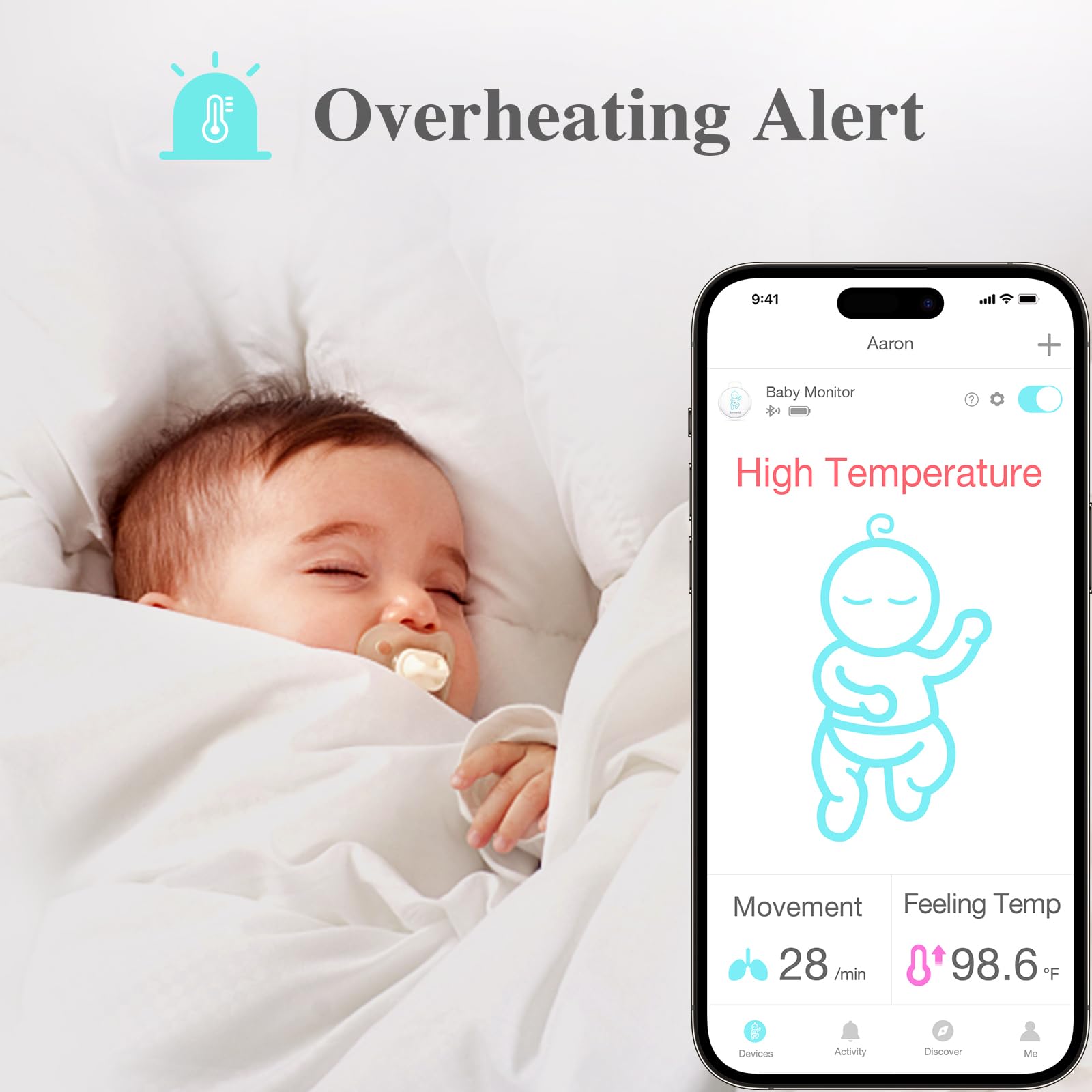 Sense-U Smart Baby Abdominal Movement Monitor - Tracks Baby's Abdominal Movement, Feeling Temperature, Rollover with Instant Audio Alerts on Smartphones