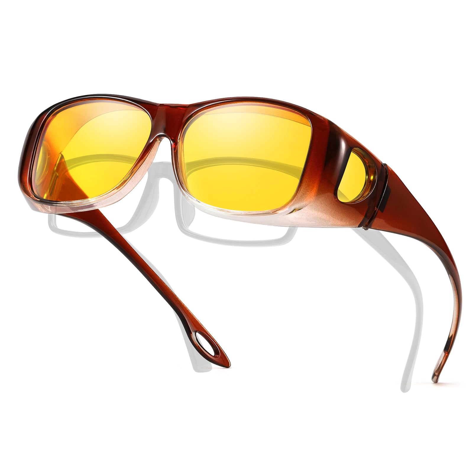 TJUTR Night Vision Driving Glasses for Women Men, Fit Over Wraparound Eyeglasses, Polarized Yellow Lens Anti-glare Nighttime