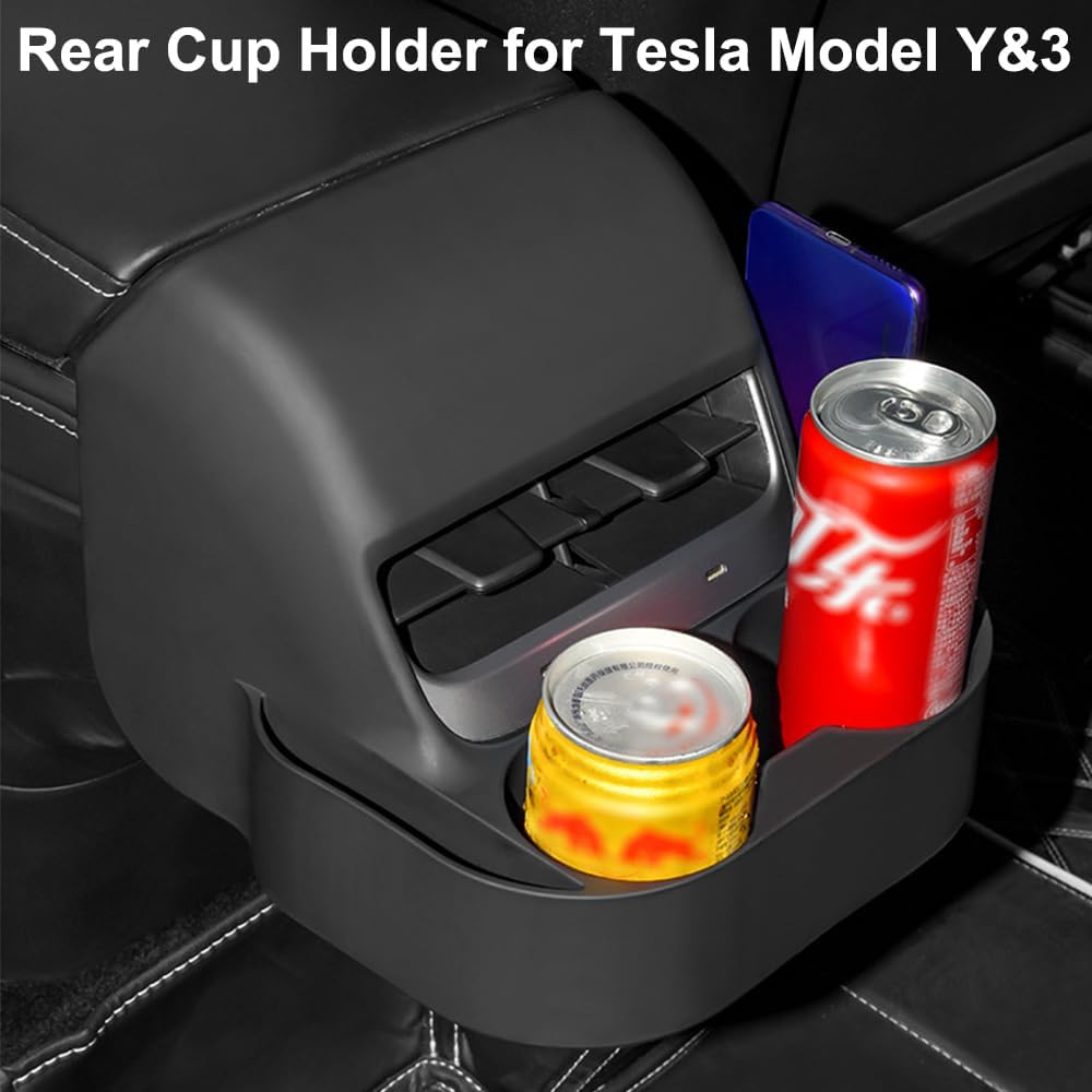 Rear Seat Cup Holder for Tesla Model Y 2021-2024 Model 3 2017-2023 AC Vent Rear Cup Holder Organizer Back Seat Cup Holder