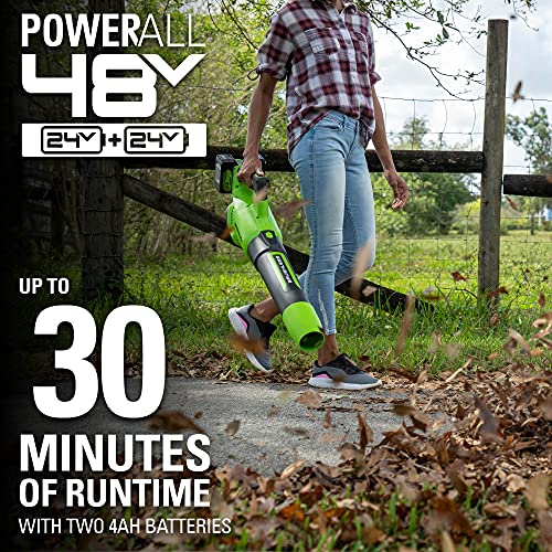 Greenworks 24V (110 MPH / 450 CFM / 125+ Compatible Tools) Cordless Brushless Axial Leaf Blower, 4.0Ah Battery and Charger Included