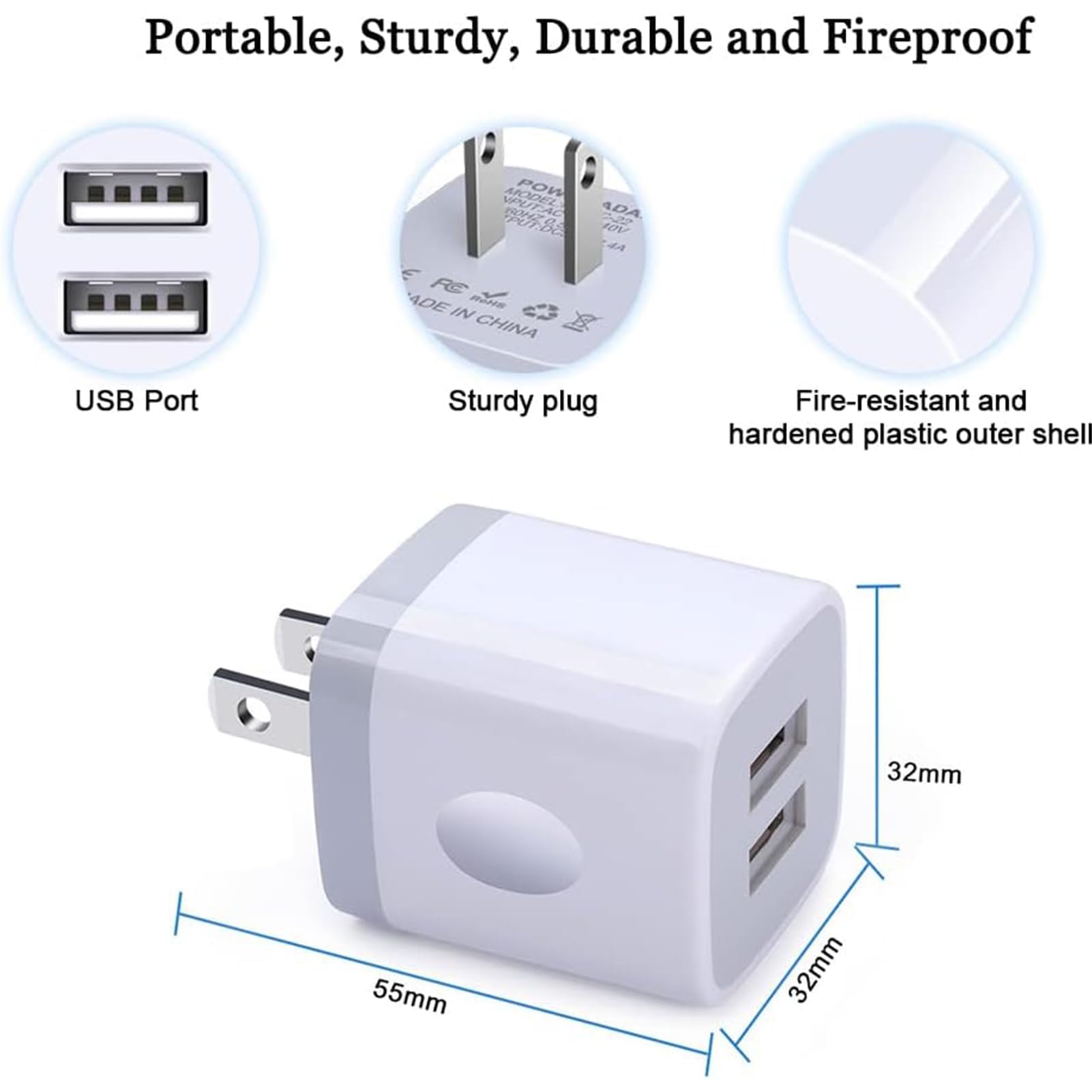 USB Wall Charger Adapter, FiveBox 5Pack 2.1Amp Fast Dual Port Wall Charger USB Plug Charging Block Charger Brick Cube Charger Box for iPhone 16 Pro Max 15 14 13 12 11 Xs XR X 8 7, Samsung, Android