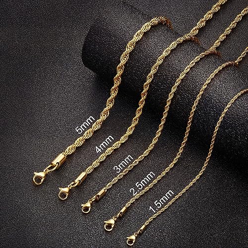 Chains for Men Stainless Steel Chain Necklace Twist Chain Necklace 5mm Rope Jewelry for Men Women 32 Inches