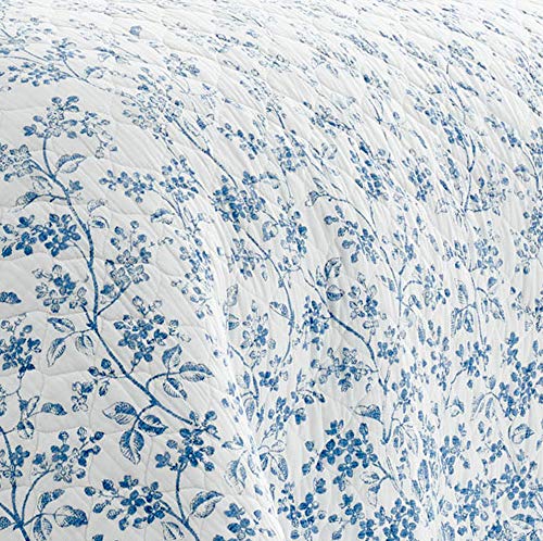 Laura Ashley Home - Twin Quilt Set, Reversible Cotton Bedding with Matching Sham, Pre-Washed Home Decor for Added Softness (Flora Blue, Twin)