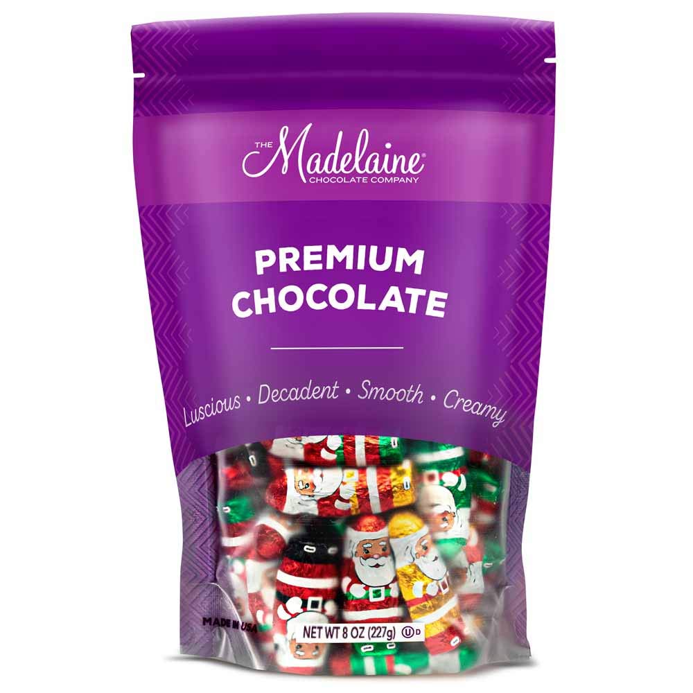 Madelaine Solid Premium Chocolate Mini Santas, (1/2 LB) Wrapped In Italian Foil Featuring Assorted Designs - (Half Pound)