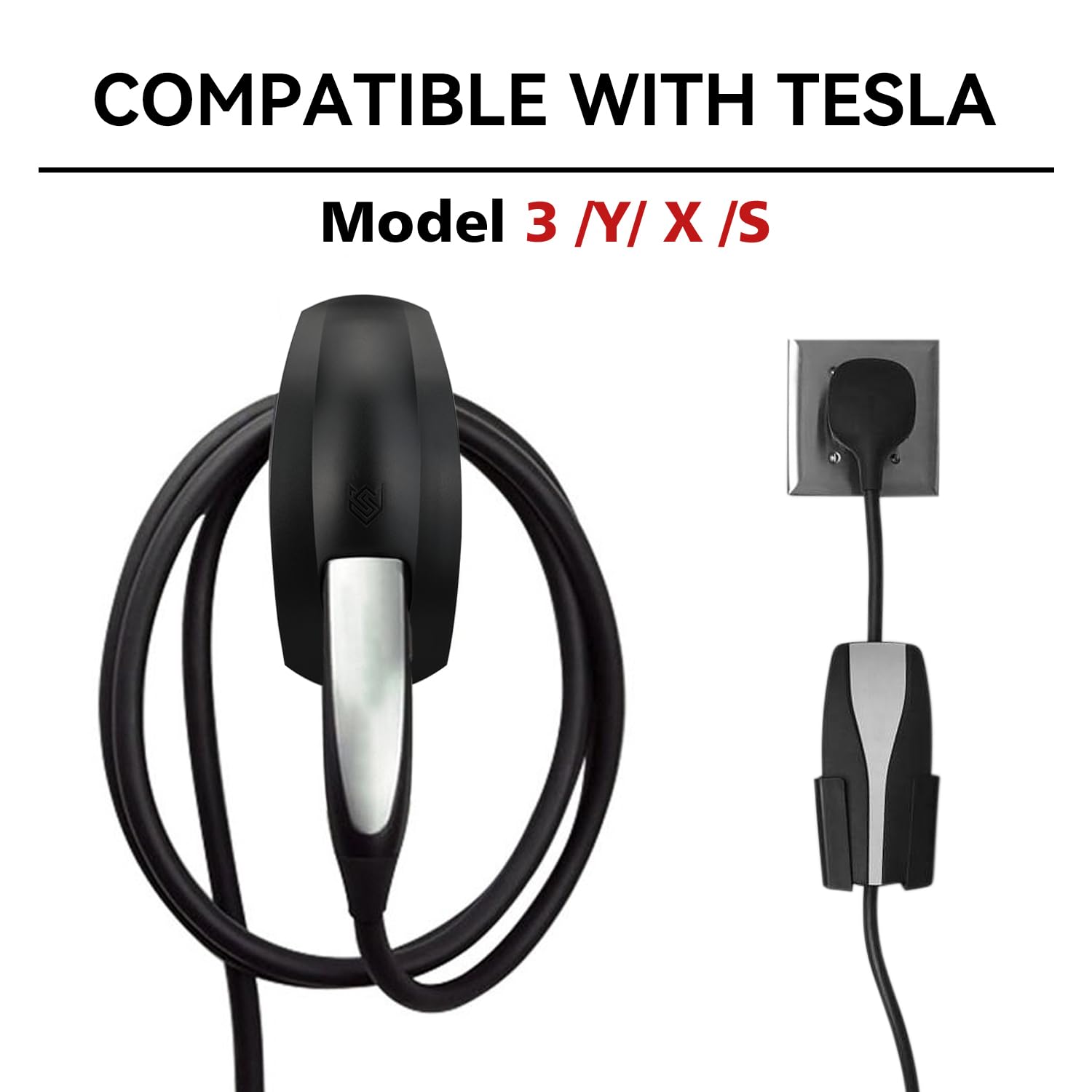 SEVEN SPARTA Charging Cable Holder with Chassis Bracket Compatible with Tesla Model 3 Model Y Model X Model S Charger Cable Organizer Car Accessories Wall Connector, Patent Approved (Black)