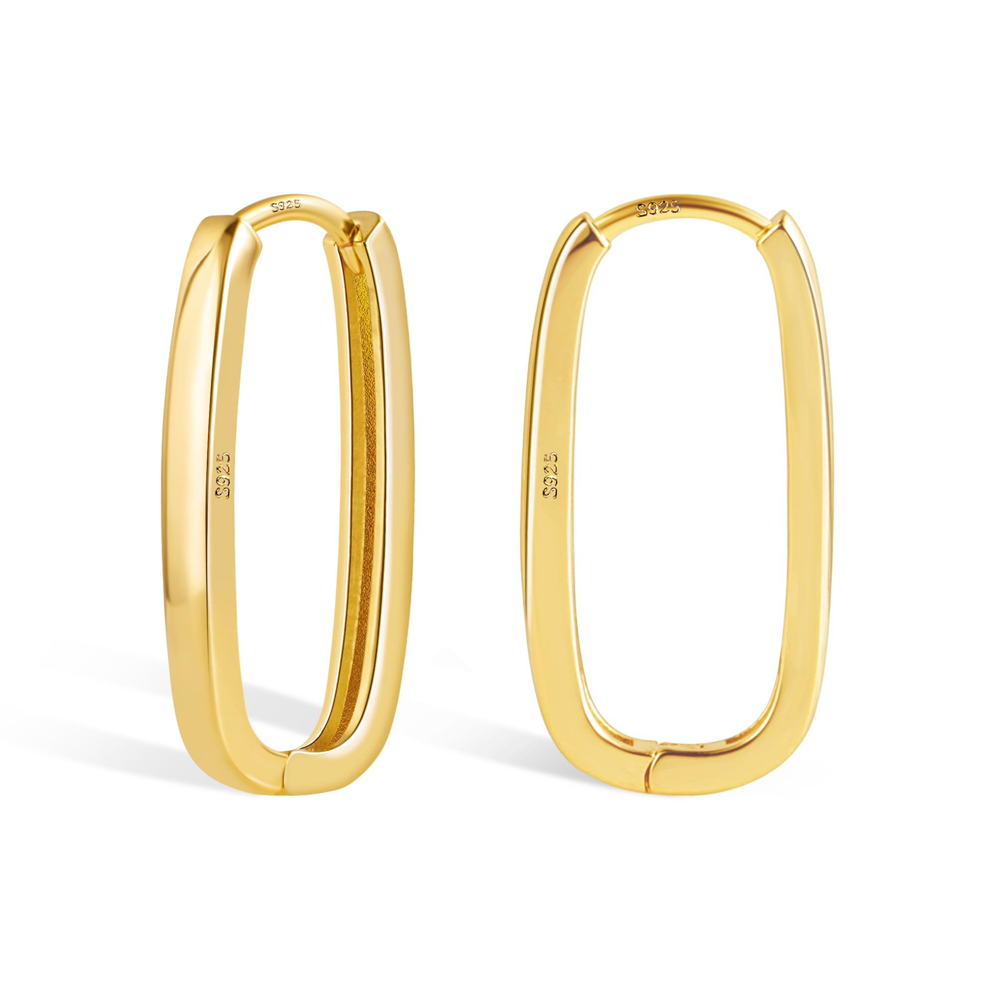 14K Gold Plated Sterling Silver Earrings Small Rectangle Hoop Earrings for Women Hypoallergenic Small Hoops Earring Gold Square Hoop Earrings for Women Trendy