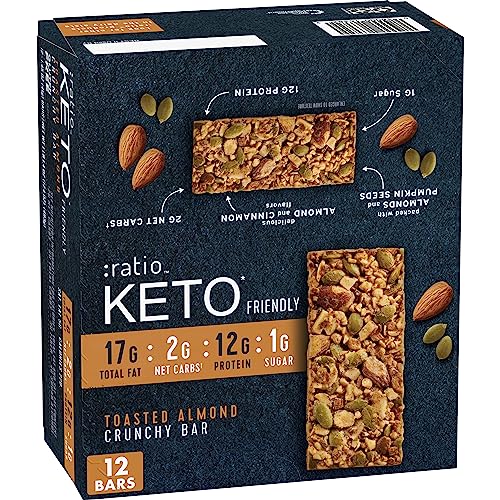 :ratio KETO Friendly Crunchy Bars, Coconut Almond, Gluten Free Snack, 4 ct