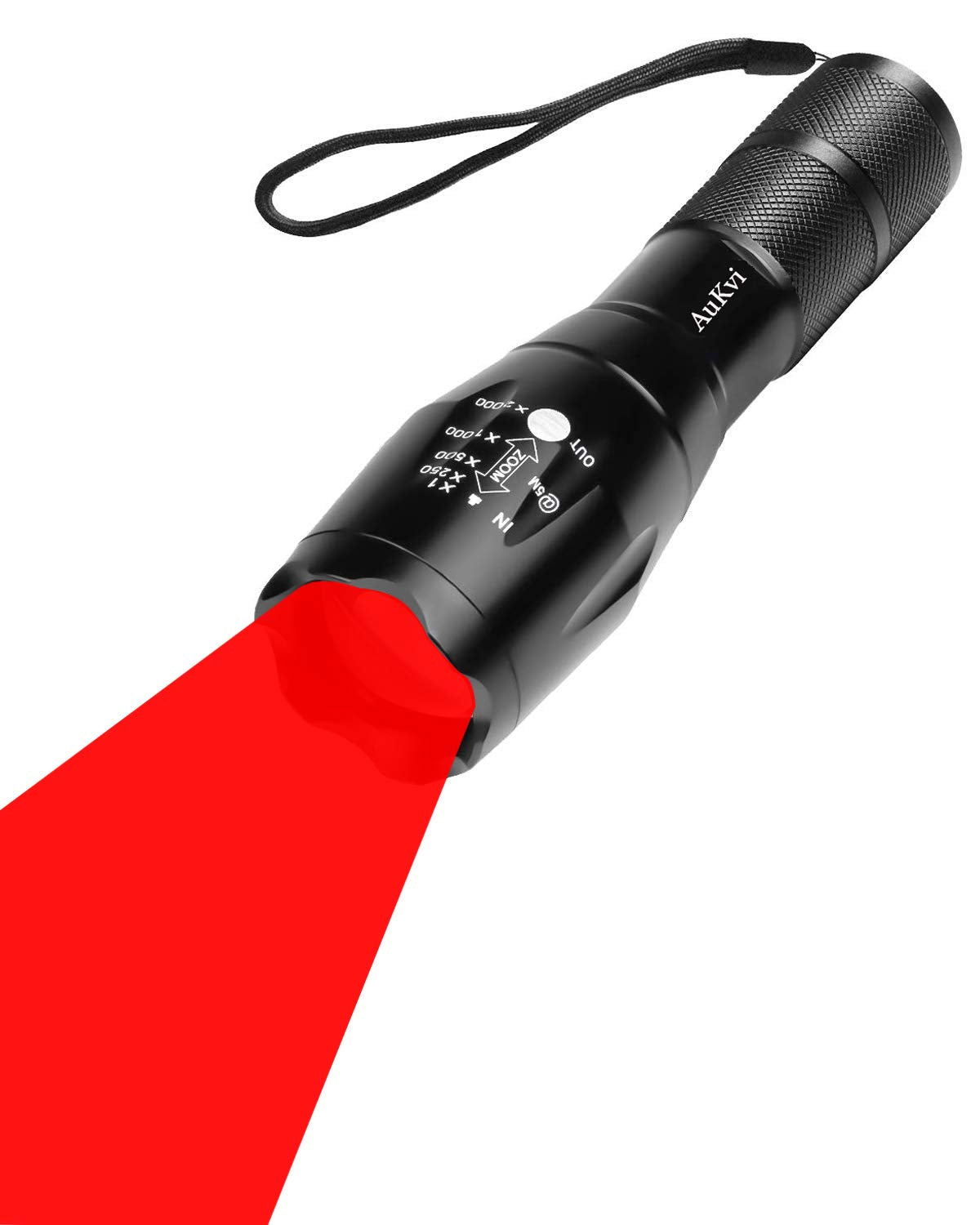 AuKvi Deep Red Light Flashlight 670nm Single Mode Long Range Red Hunting Flashlights Torch with Zoomable for Astronomy, Aviation, Night Observation-Black