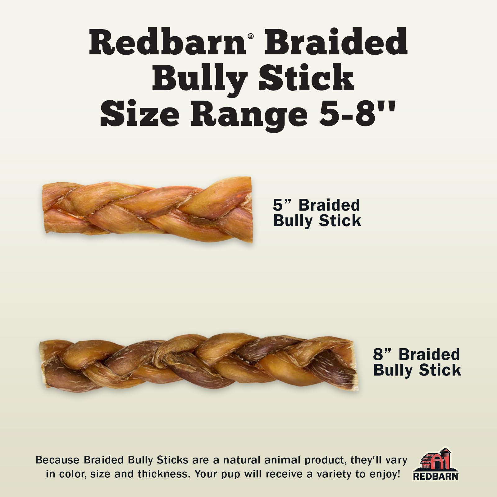 Redbarn Pet Products All Natural 5-8" Braided Bully Sticks for Small & Large Dogs - Healthy Long Lasting Beef Chews Variety Party Pack - Single Ingredient Low Odor Rawhide Free - 8 oz Bag