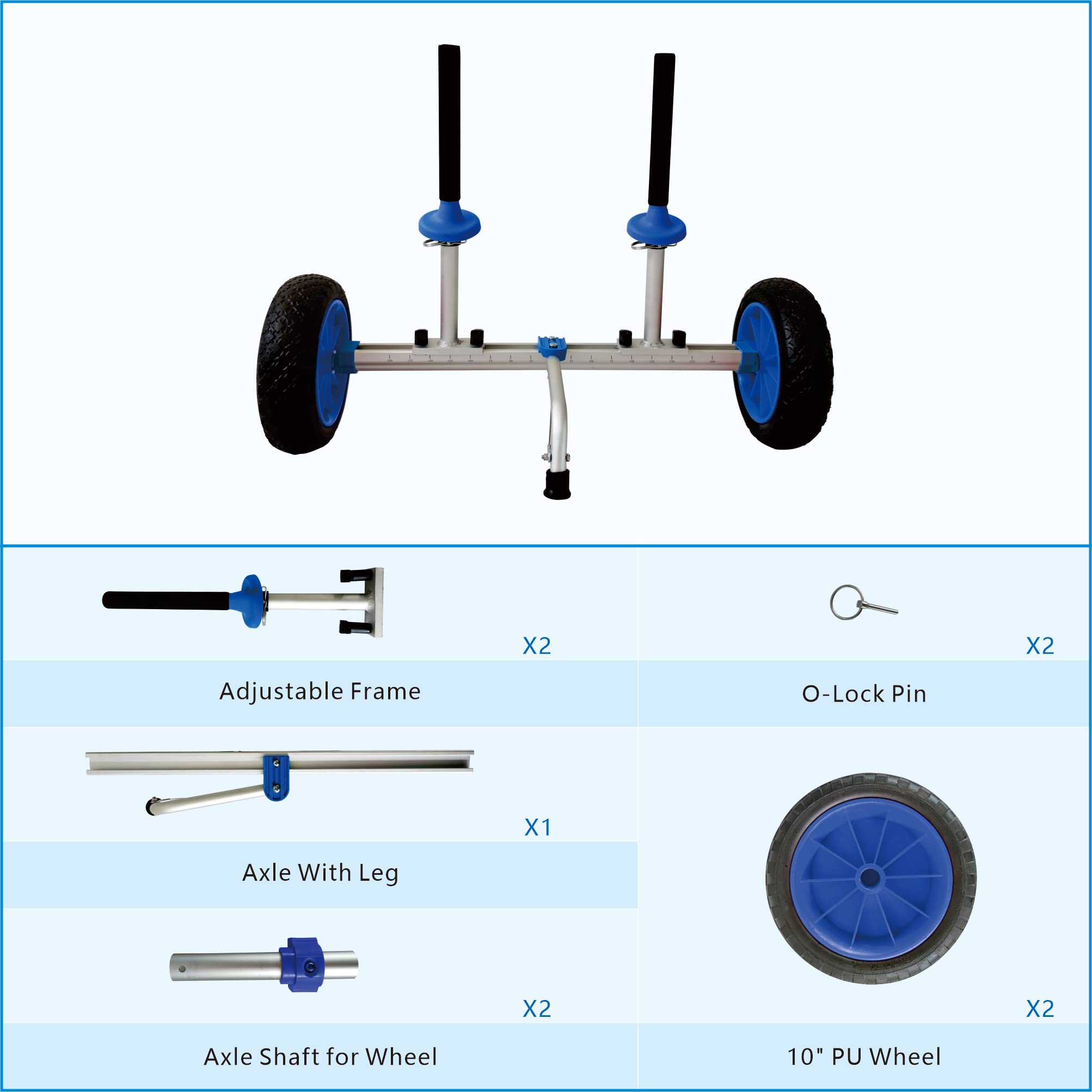 Newcod Sit on Top Kayak Cart Dolly with Large Airless Wheels, Quick-Detachable and Width Adjustable, Suitable for Kayaks Canoes with Scupper Holes