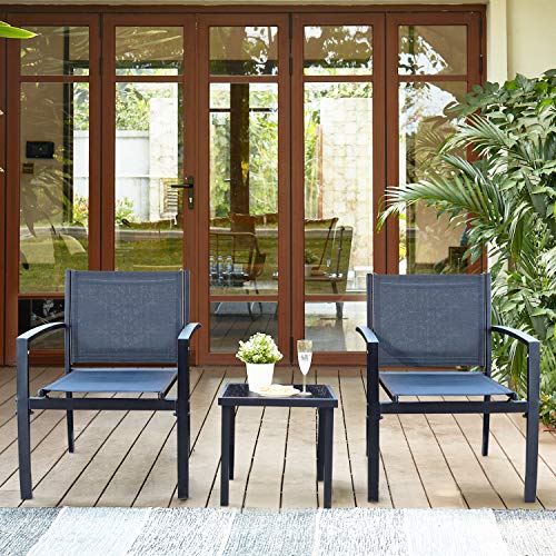 Homall 3 Pieces Furniture Outdoor Patio Conversation Bistro Set Modern Porch Lawn Chairs with Coffee Table for Home and Balcony, 1, Black