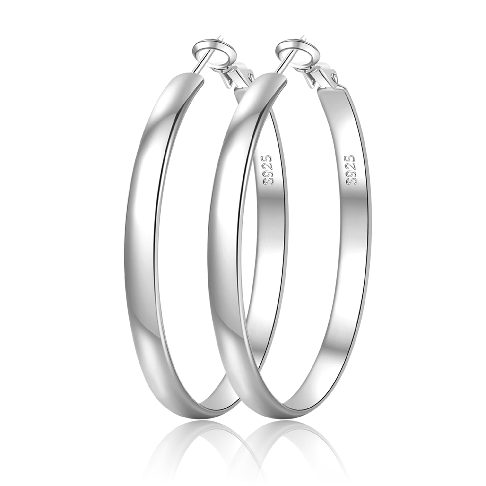EXGOX Sterling Silver Hoop Earrings for Women 5mm Wide Large Silver Hoop Earrings Hypoallergenic 14K Real Gold Plated Earring Big Silver Hoop Earrings for Women Girls 30/40/50/60/70mm