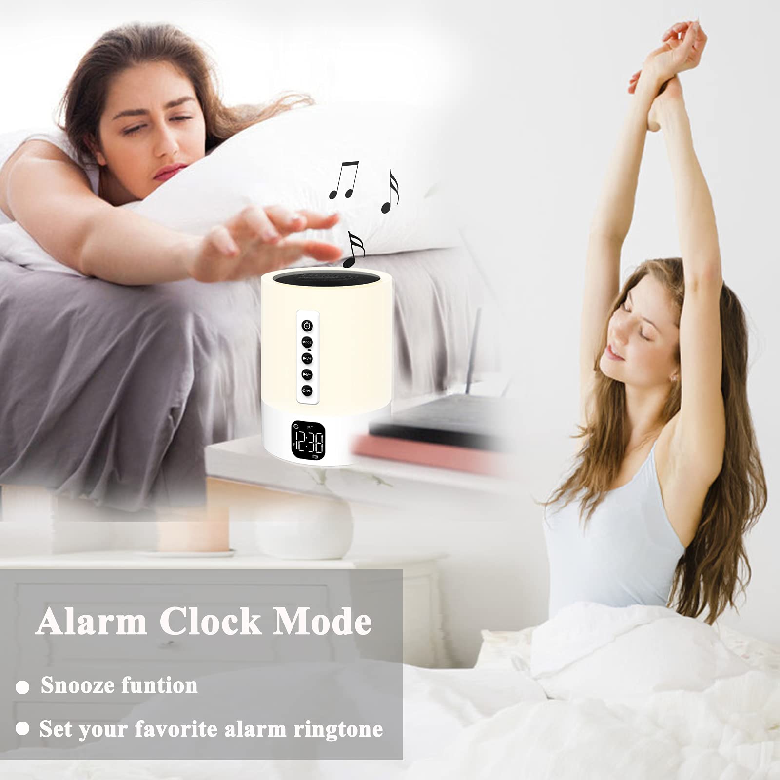 Alarm Clock Bluetooth Speaker, Night Light White Noise Machine Touch Bedside Lamp with Alarm Clock for Kids Multi-Color Changing Night Light Xmas Gifts for Teenage Girls Boys Women Teen Girl Gifts