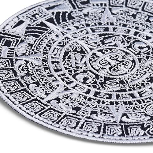 Aztec Calendar - Embroidered Iron on Patches with Archaeological Design | Maya Aztec Calendar Sun Stone Artwork Sew-on/Iron-on Applique Patches for Backpacks, Jean, Jackets, Shirts 3.54X3.54 in