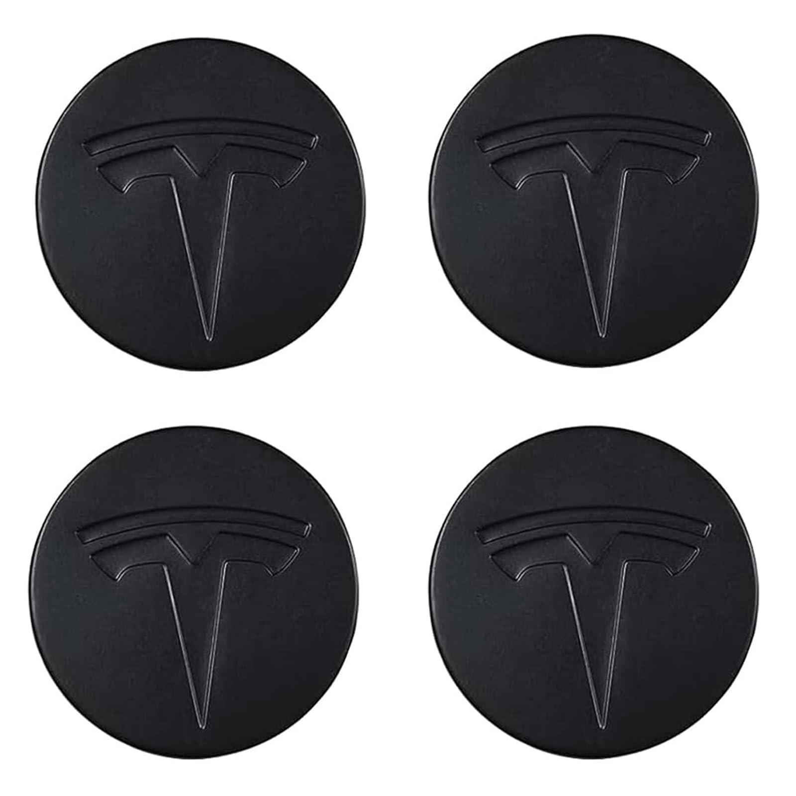 KALOFOR Wheel Cover Center Emblem Sticker for Tesla Model 3 Model Y Hubcaps Wheel Rim Cover Matte Black Emblem & Matte Black Background (4PCS)