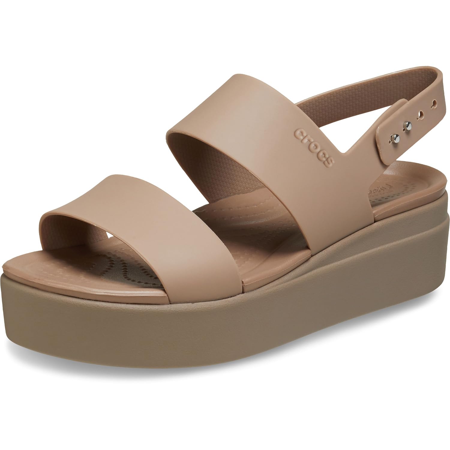 Crocs Brooklyn Low Wedge for Women - Adjustable Buckle Heel Straps with Pushpin Closure, Flexible, and All-Day Wear Multi/Stucco 5 M