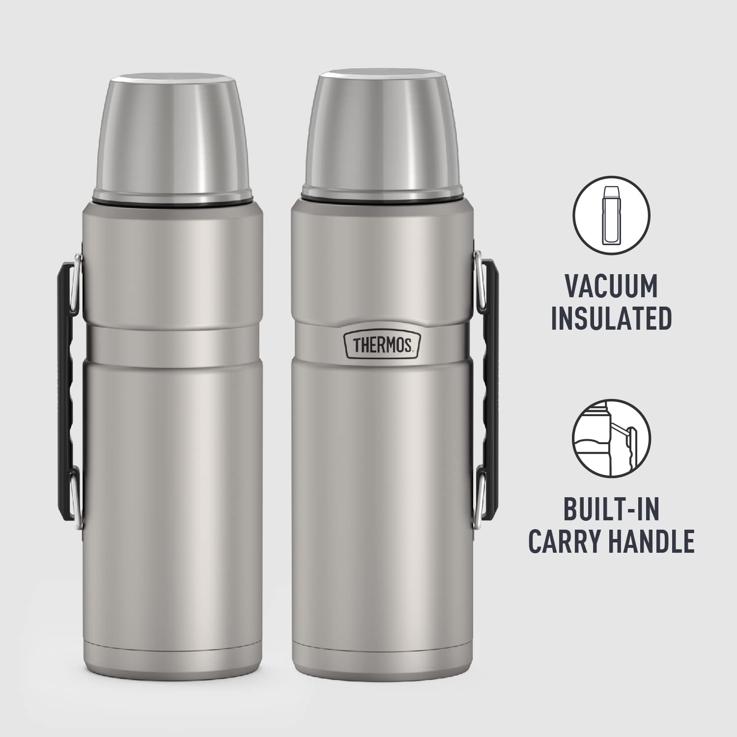 THERMOS Stainless King Vacuum-Insulated Beverage Bottle, 68 Ounce, Matte Steel