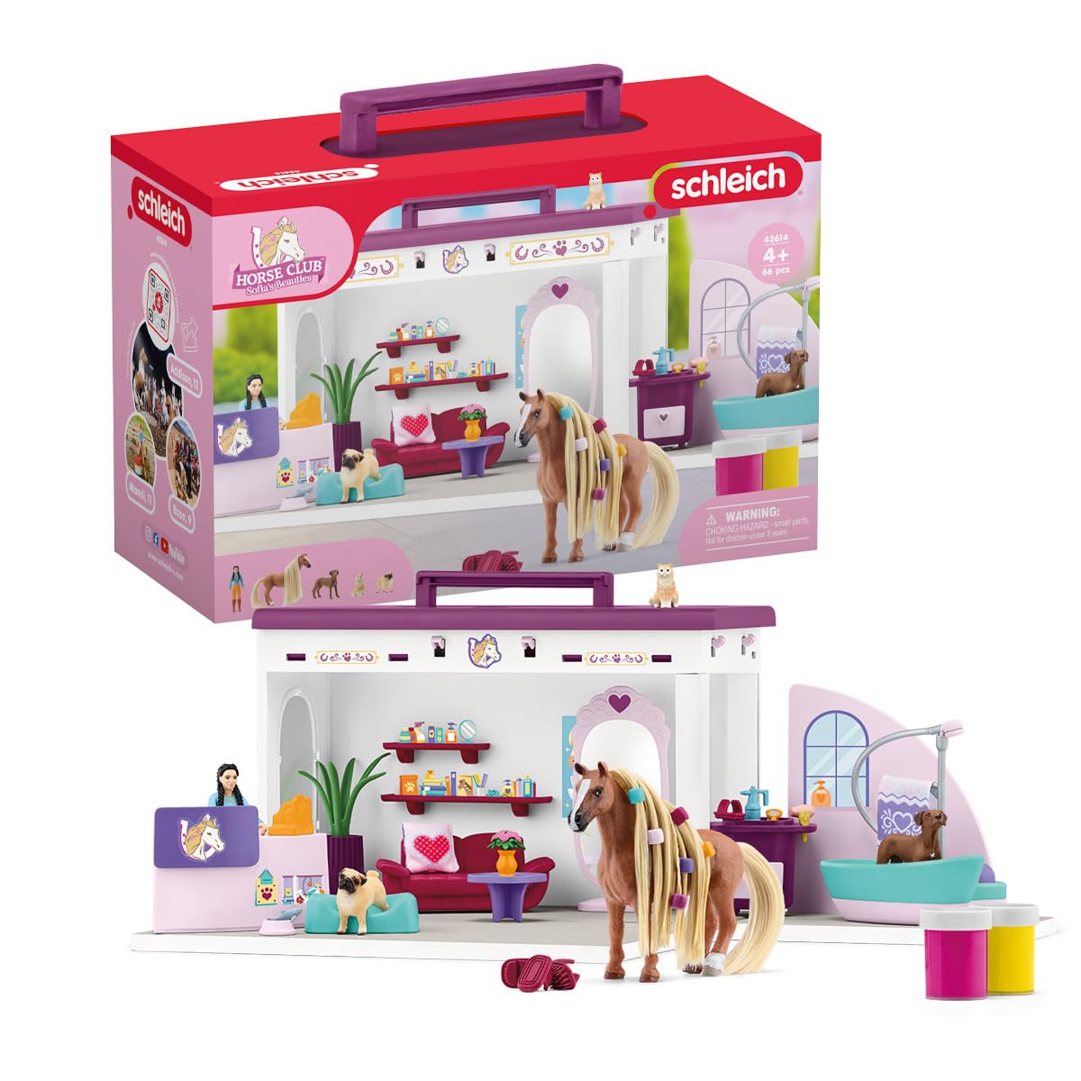Schleich Horse Club Sofia's Beauties Pet Salon 66-Piece Playset - Includes Horse Figurine, Caretaker, Puppy Friends, and Animal Salon Plus Accessories for Boys and Girls, Gift for Kids Age 4+