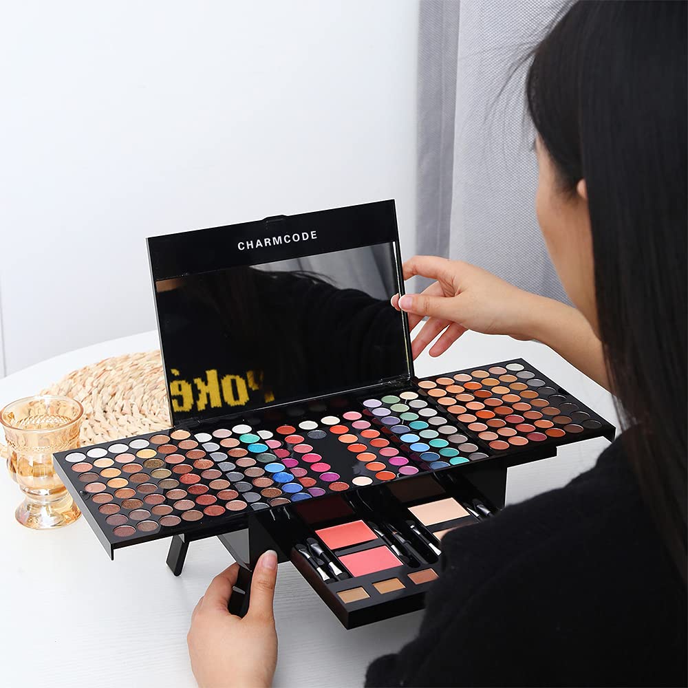 CHARMCODE 190 Colors Cosmetic Make up Palette Set Kit Combination with Eyeshadow Facial Blusher Eyebrow Powder Face Concealer Eyeliner Pencil A Mirror All-in-One Makeup Gift (Multicolor)