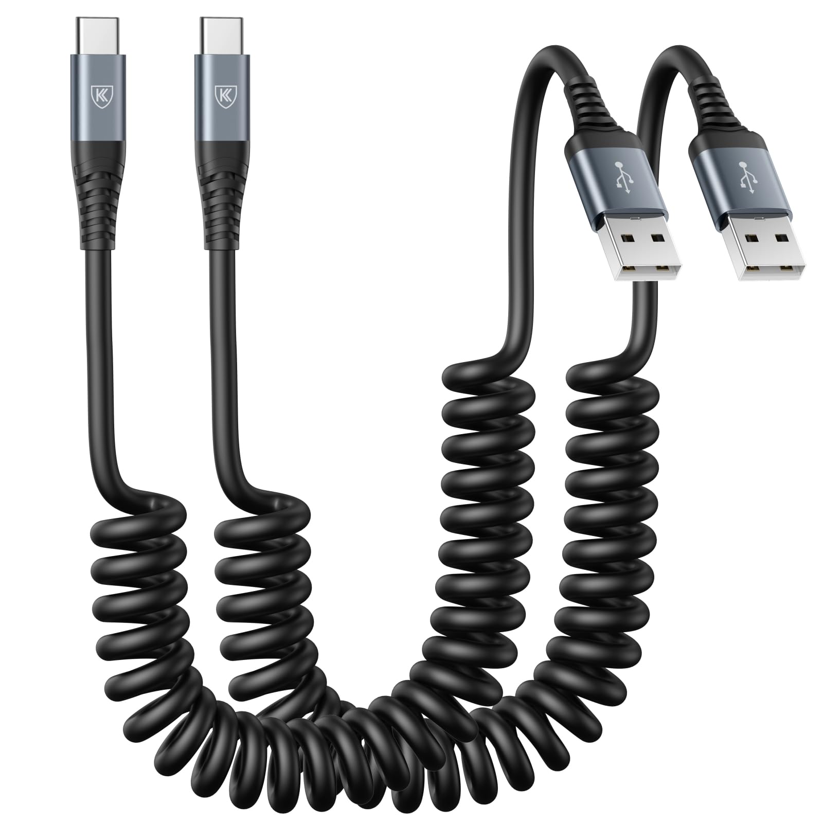 USB Type C Charger Cable Fast Charging, [2-Pack, 3ft] Coiled USB A to Type C Charger Cord for Car USB-C Cable Compatible with iPhone 16/15/Plus/Pro/Pro Max/Samsung Galaxy A10e A20 A50 S20 S10E Note 20