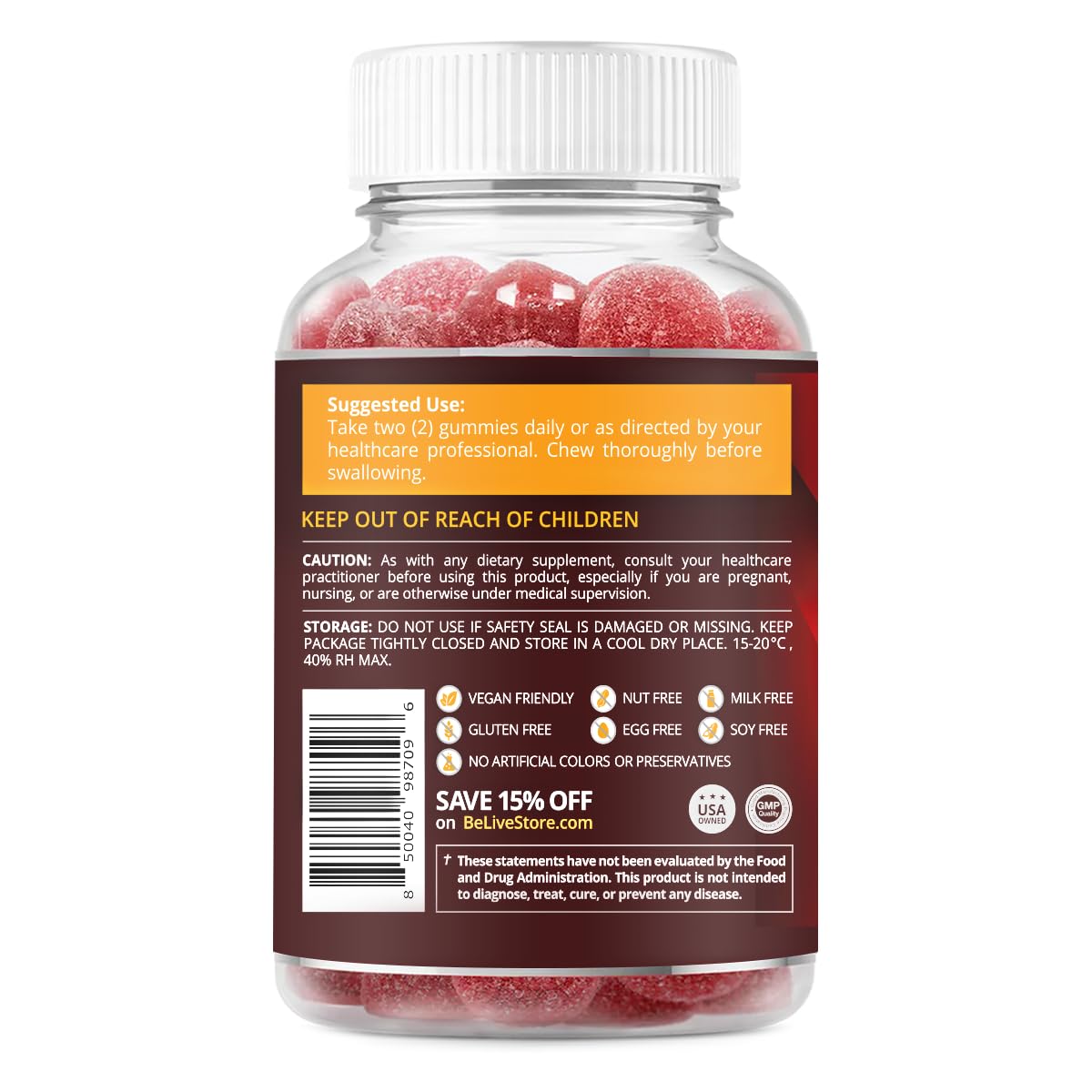 BeLive Apple Cider Vinegar Gummies - ACV Gummies Without Sugar I Detox & Cleanse Digestive Health I Alternative to Capsules, Vegan, Keto Friendly, Non-GMO, Gluten Free | 60 Ct