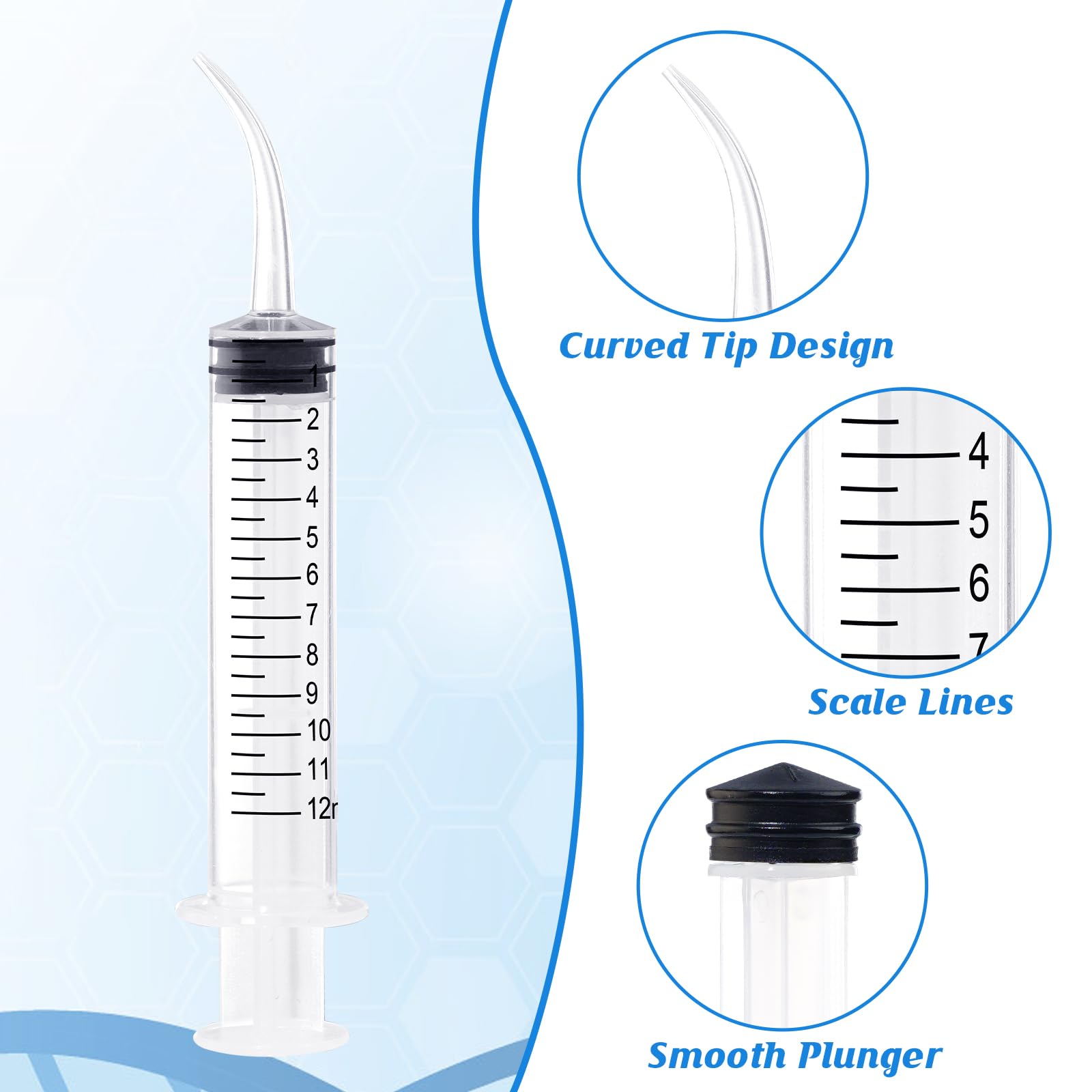 Wisdom Teeth Syringe,12ml Dental Syringe with Curved Tip & Measurement, Sterile Individually Package Dental Irrigation Syringe for Oral Dental Care, Tonsil Stones Removing, Lab, Liquid, Feeding (10 Pack)