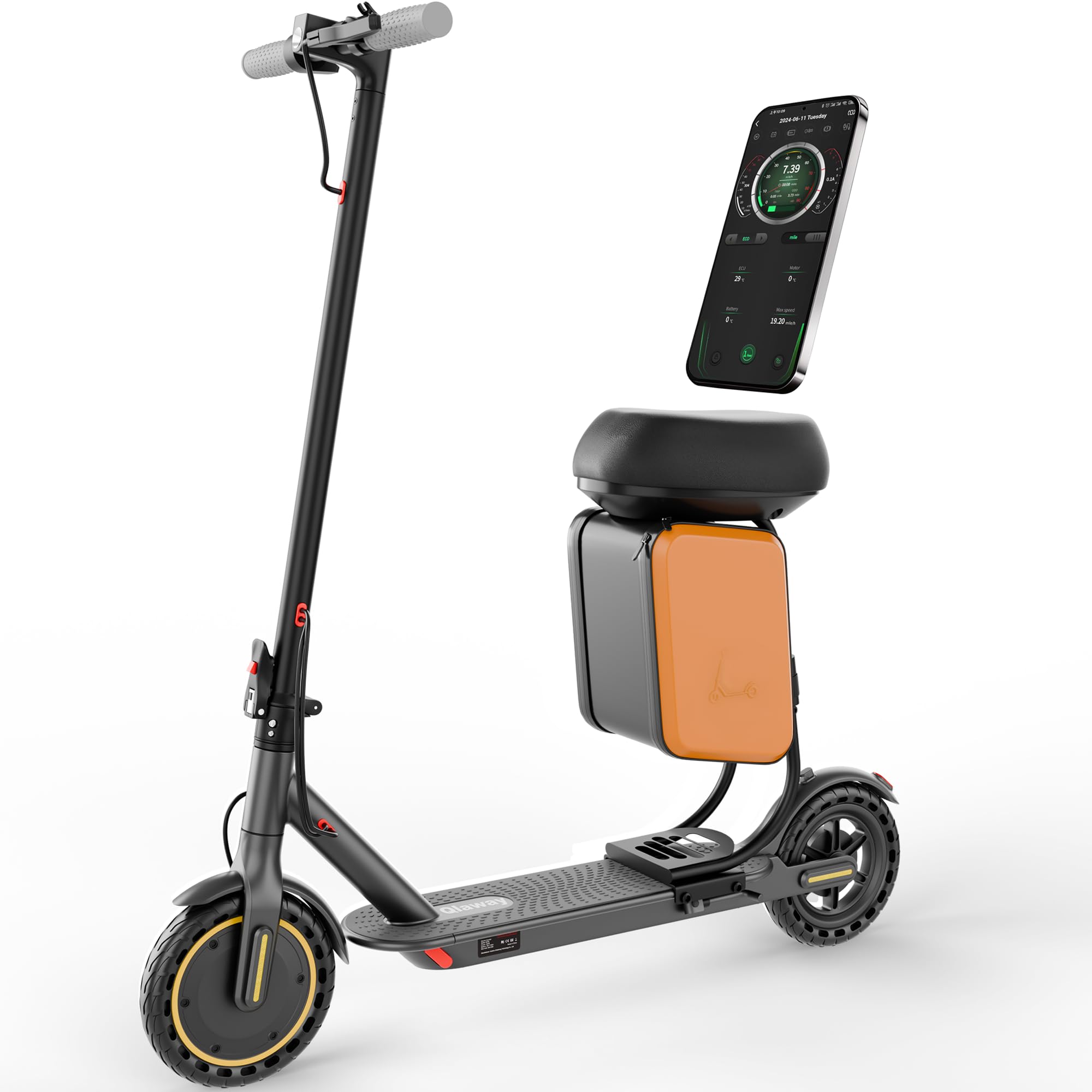 Qlaway 8.5" E Scooter for Adults with Seat 19 MPH 350W Motor 288.6 WH Battery, Motorized Up to 22 Miles Range, Foldable Scooter Bearing 265 LBS/APP Control