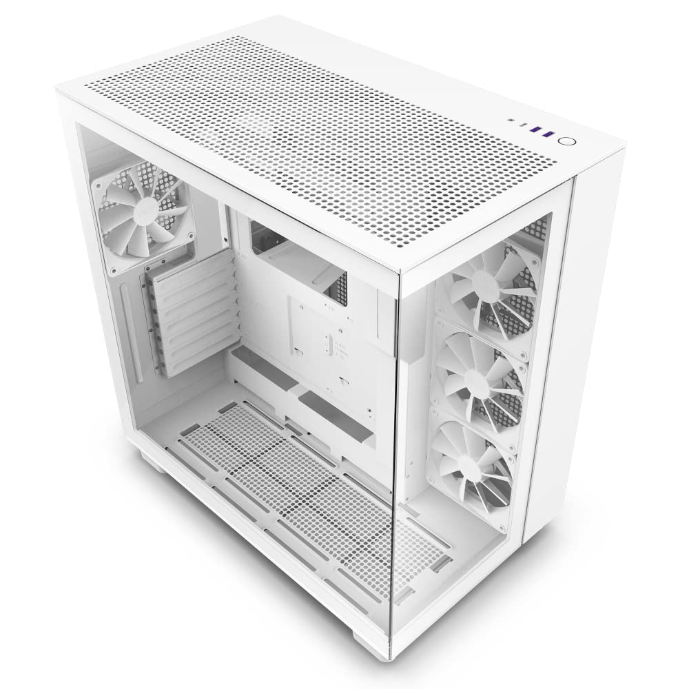 NZXT H9 Flow Dual-Chamber ATX Mid-Tower PC Gaming Case – High-Airflow Perforated Top Panel – Tempered Glass Front & Side Panels – 360mm Radiator Support – Cable Management – White