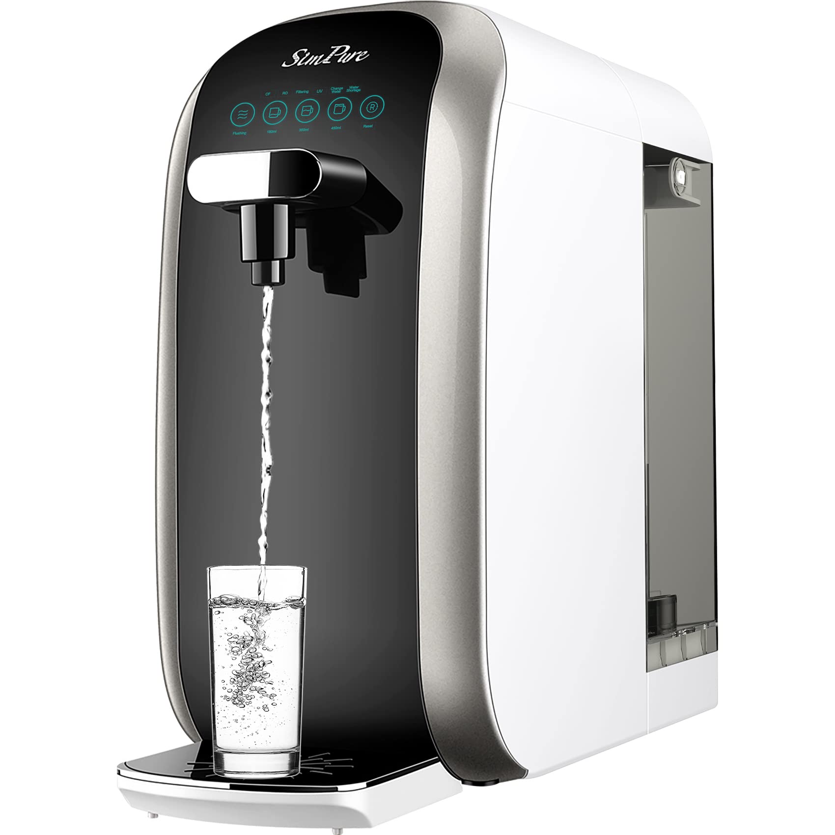 SimPure Y7P-BW UV Countertop Reverse Osmosis Water Filter, NSF/ANSI 58 Certified, 4 Stage RO Water Filtration System, Water Purifier for Home, 4: 1 Pure to Drain, BPA Free (No Installation Required)