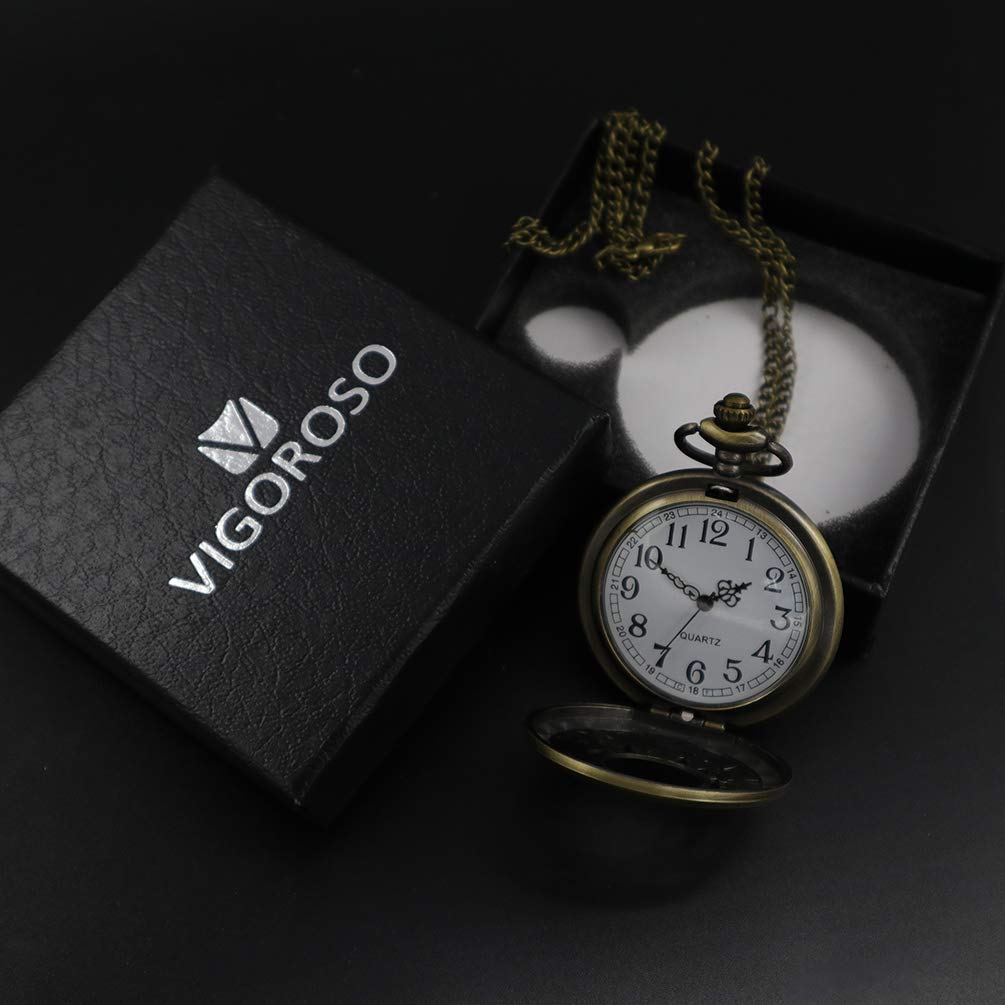 VIGOROSO One Piece Anime Vintage Antique Bronze Steampunk Quartz Pocket Watch Necklace Pendant in Box