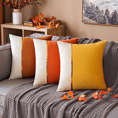 MIULEE Pack of 2 Decorative Patchwork Velvet Throw Pillow Covers with Gold Leather Square Soft Solid Pillowcases Couch Pillows Cushion Covers for Bed Sofa Living Room 12 X 20 Inch Black