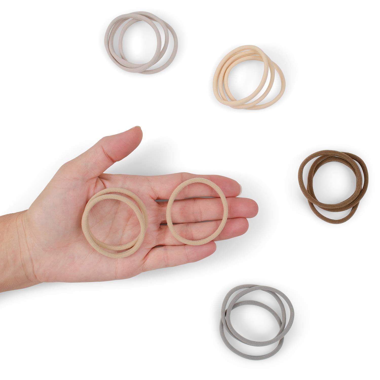 Heliums Seamless Hair Ties - Light Brown - Skinny 6mm No Damage Ponytail Holders, 1.75 Inch, Medium Hold for Thin to Normal Hair - 18 Pack