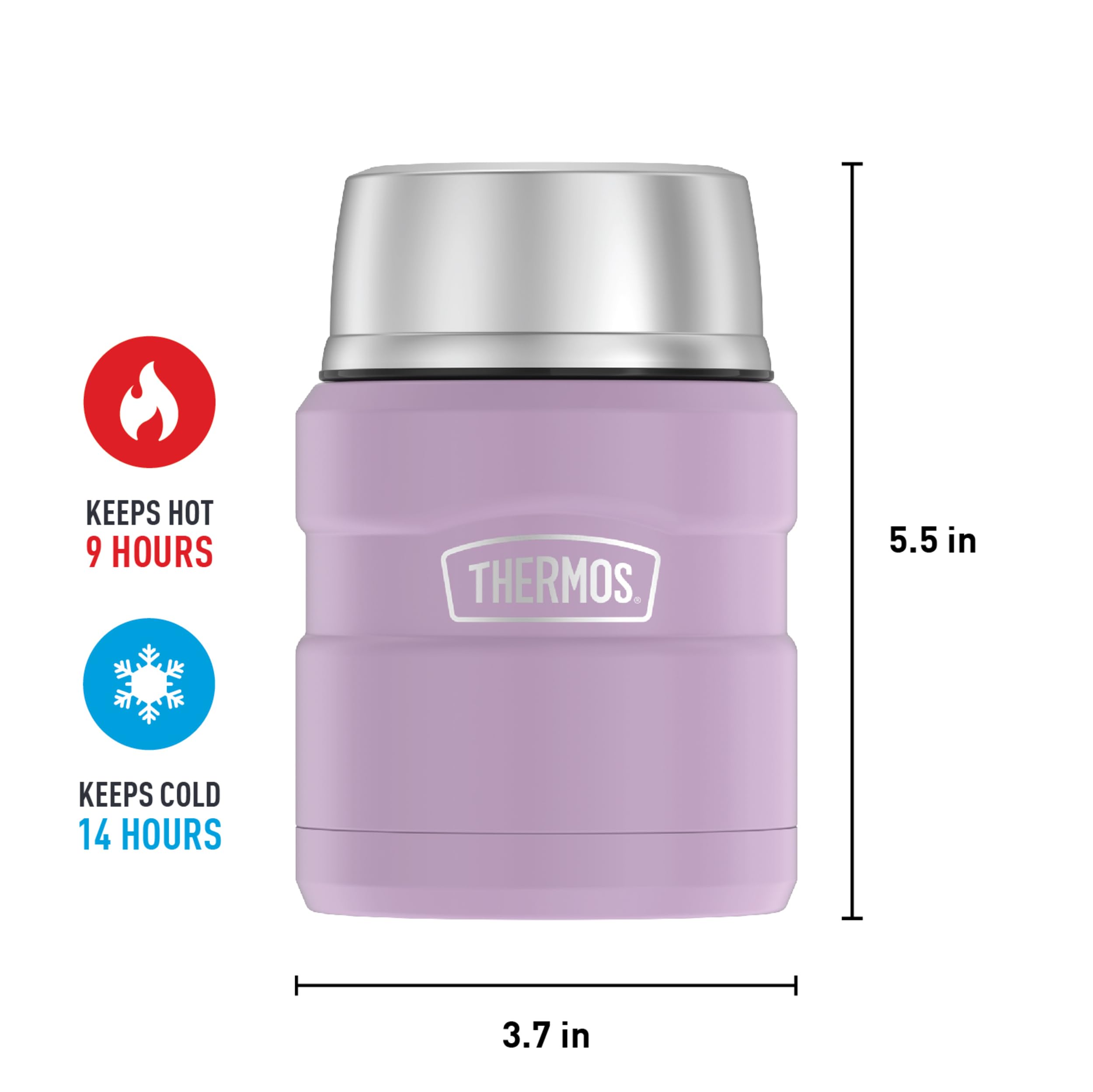 THERMOS Stainless King Vacuum-Insulated Food Jar with Spoon, 16 Ounce, Matte Lavender