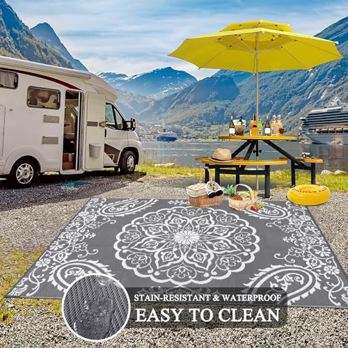 Pauwer Waterproof Outdoor Rug 6'x9', Reversible Outdoor Plastic Straw Rug, Outdoor Patio Rug for Camping, Outside RV Mat, Indoor Outdoor Rugs Carpet for RV, Picnic, Backyard, Deck, Balcony, Porch