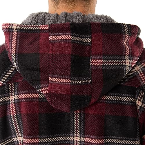 Smith's Workwear Men's Sherpa-Lined Zip-Front Hooded Microfleece Shirt-Jacket, Burgundy-469