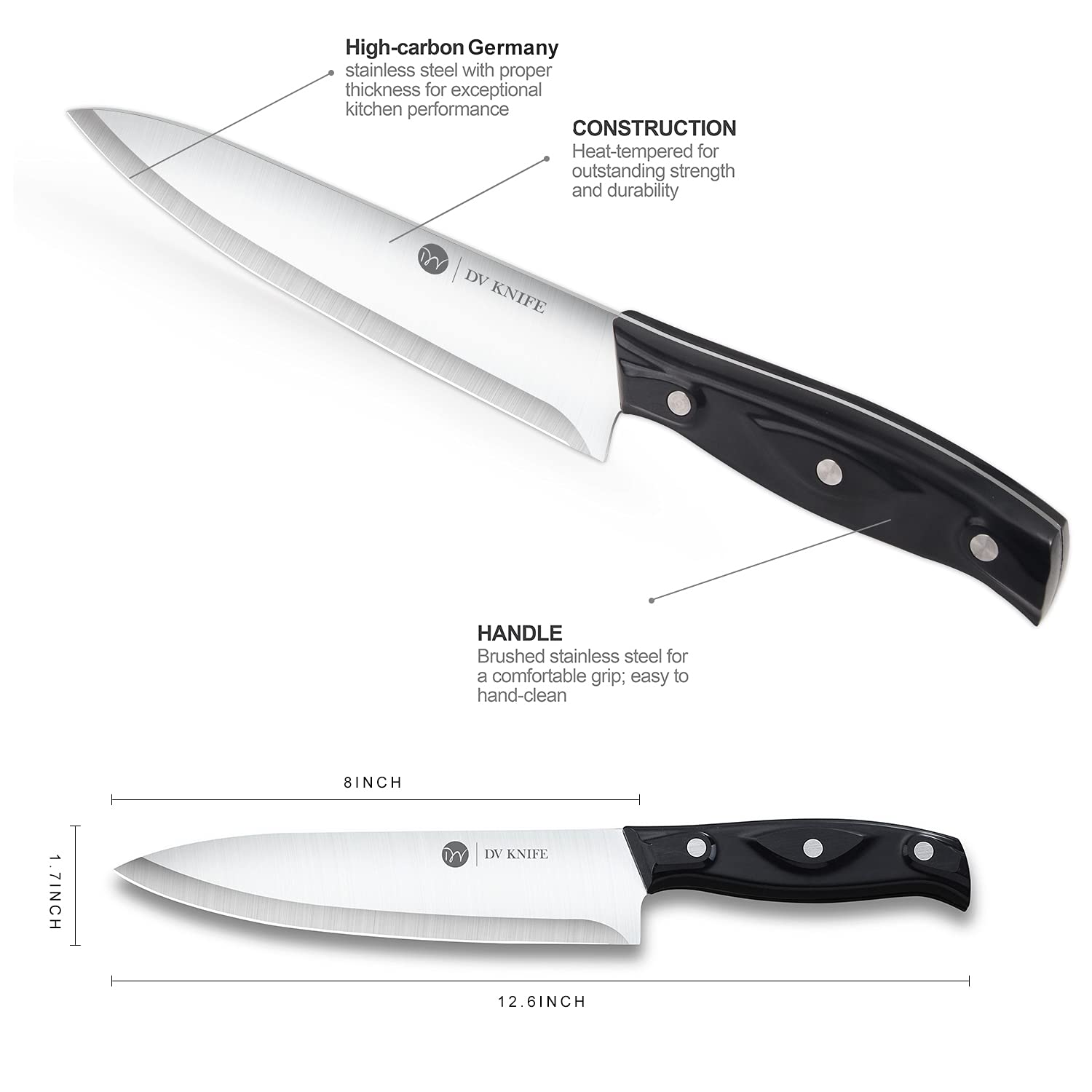 Chef Knife - Kitchen Knives, 8 inch Chef's Knife, 4 inch Paring Knife, High Carbon Stainless Steel with Ergonomic Handle