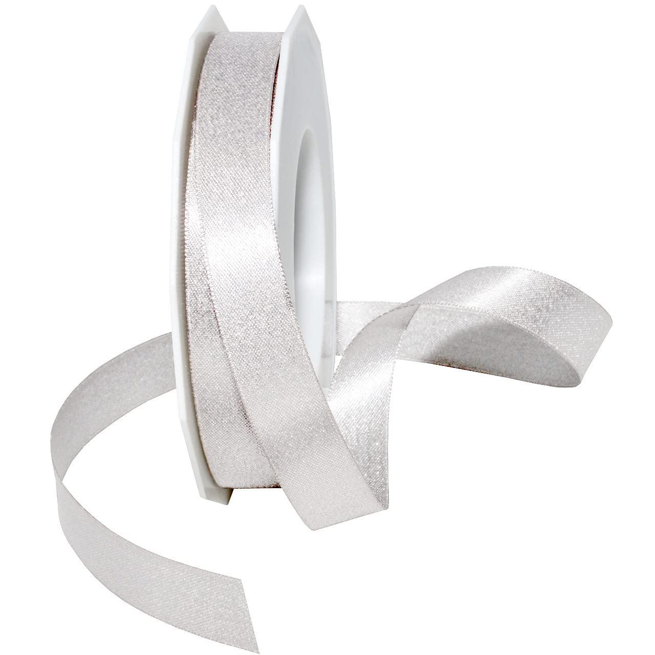 Morex Silver Glitter Pearl Satin Ribbon Ribbon, Polyester, 5/8 inch by 20 yards, Shell Gray