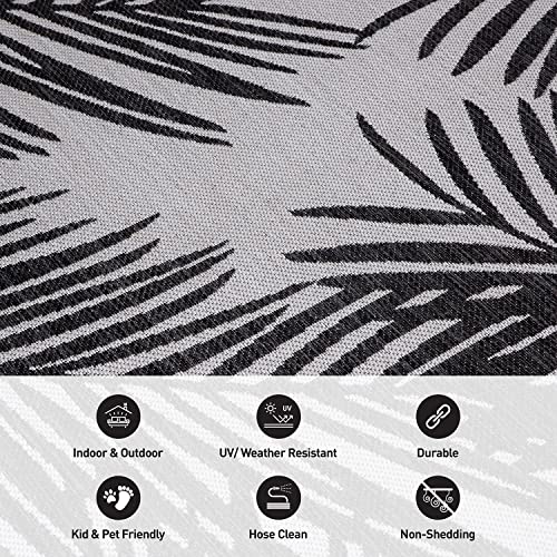 Rugshop Contemporary Distressed Leaves Textured Flat Weave Easy Cleaning Outdoor Rugs for Deck,Patio,Backyard Indoor/Outdoor Area Rug 2' x 3' Black