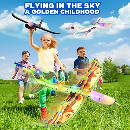 3 Pack Foam Airplane Launcher Toy with 3 DIY Stickers, 12.6" LED Airplane Toy, Catapult Plane Boy Toys, Outdoor Flying Toys for Kids Birthday Gifts for 4 5 6 7 8 9 10 11 12 Year Old Boys Girls