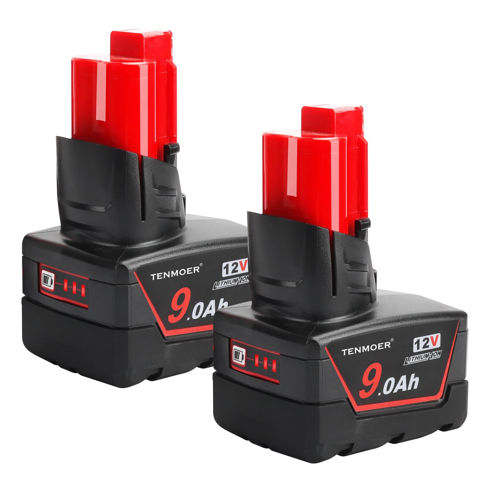 TENMOER 2 Pack 9.0Ah Compatible with Milwaukee 12V Battery Replacement for Milwaukee 12Volt Batteries 48-11-2460